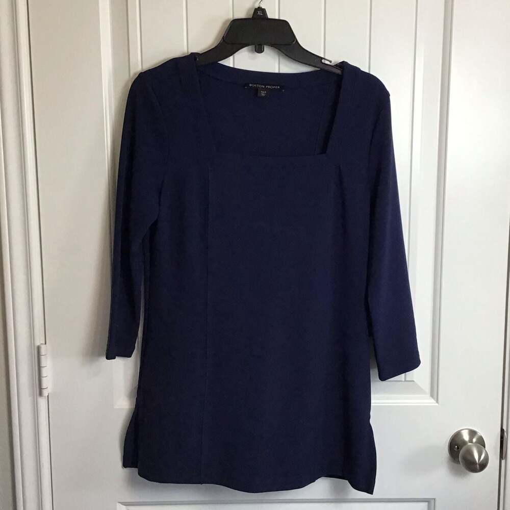 Boston Proper Beyond Travel Collection Navy Blue Square Neck Top Size S
